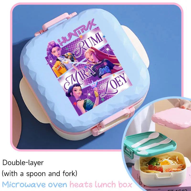 800ml For KPop Demon Hunters Lunch Box Microwave Heating Anime HUNTR/X Rumi Mira Zoey Bento Box BPA Free Comes with Tableware