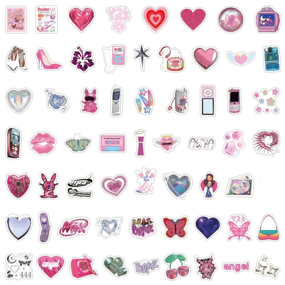 10/30/60/120pcs Retro Pink Y2K Stickers For Suitcase Skateboard Laptop Luggage Phone Car Styling DIY Decal Pegatinas