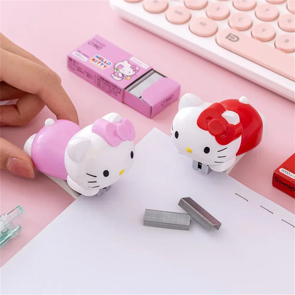 Hello Kitty Sanrio Mini Stapler Set Portable Compact Adorable Design for School Office Stationery Supply Kids Girls Gift Present