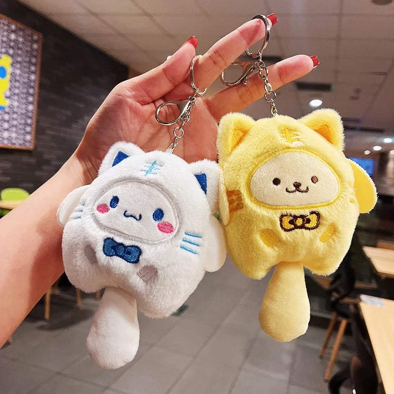 Sanrio Plush Doll Keychain Melody Cinnamoroll Pochacco Cute Key Ring Bag Pendant Gift Kids Toys Backpack Decoration Girl Gifts