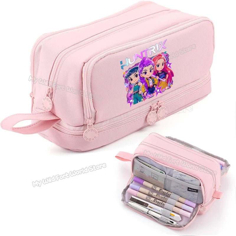 Kpop Demon Hunters High-capacity Pencil Bag Cartoon  Music Girl Pencilcase Rumi Mira Zoey Student Pen Case Kid School Stationery