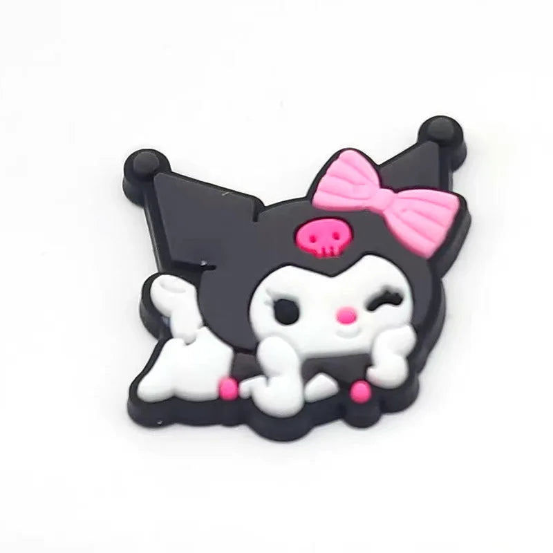 Fashion MINISO 1PCS Cartoon Cute Sanrio DIY Decorate Kuromi Shoe Charms PVC Black Sandals Accessories Kids Girls Boy X-mas Gifts