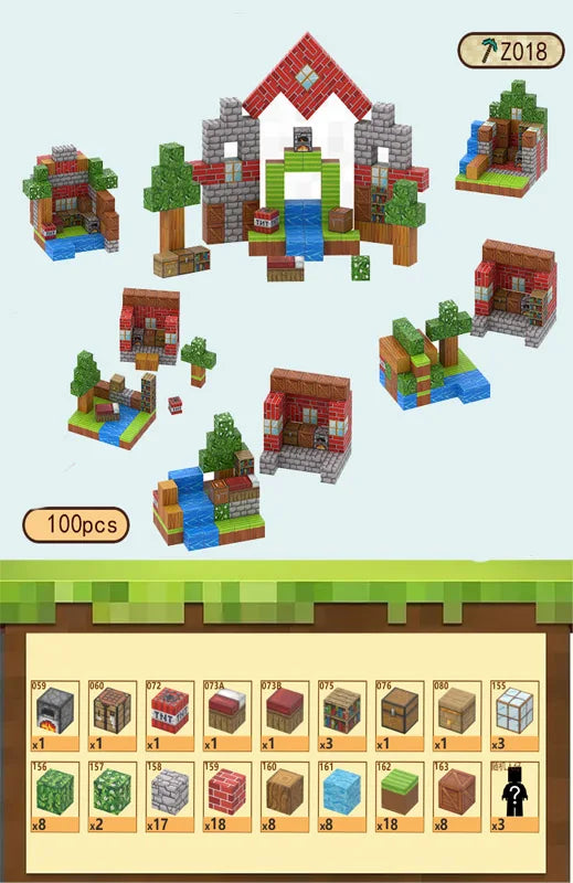 Magnetic Building Blocks Mine Cube Magnet World Set for Boy Girl Kid Age 3+ DIY Model Children Stem Montessori Sensory Toy