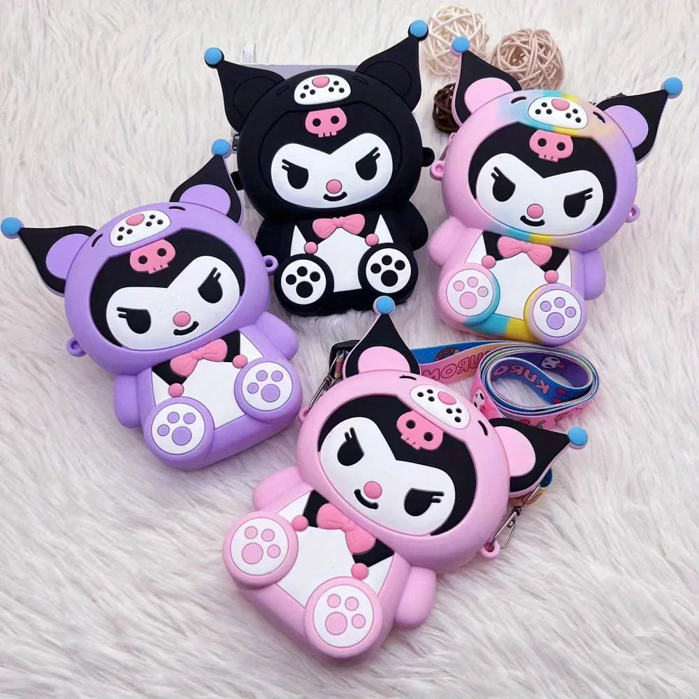 Kawaii Cartoon Anime Bag for Kids Sanrio Kuromi Crossbody Bag Storage Purse Cartoon 3D Silicone Shoulder Bag for Holiday Gifts