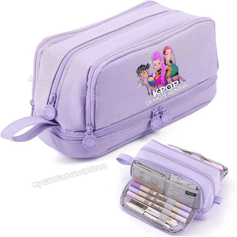 Kpop Demon Hunters High-capacity Pencil Bag Cartoon  Music Girl Pencilcase Rumi Mira Zoey Student Pen Case Kid School Stationery