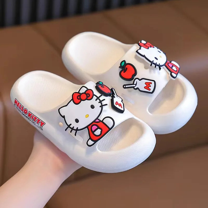 Sanrio Children's Slippers Kuromi Hello Kitty Kids Summer Cartoon Non-Slip Soft Soles Children Indoor Home Toddler Baby Sandals