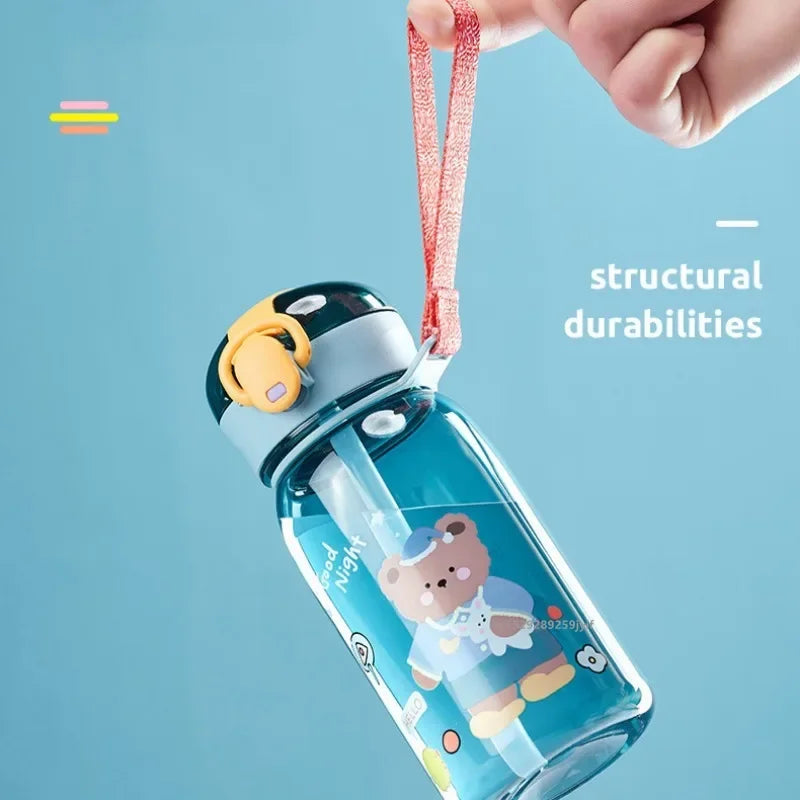 3Sizes Kids Cartoon Water Bottles Leakproof Water Sippy Cup with Straw and Strap Portable Drinking Bottle for Children School