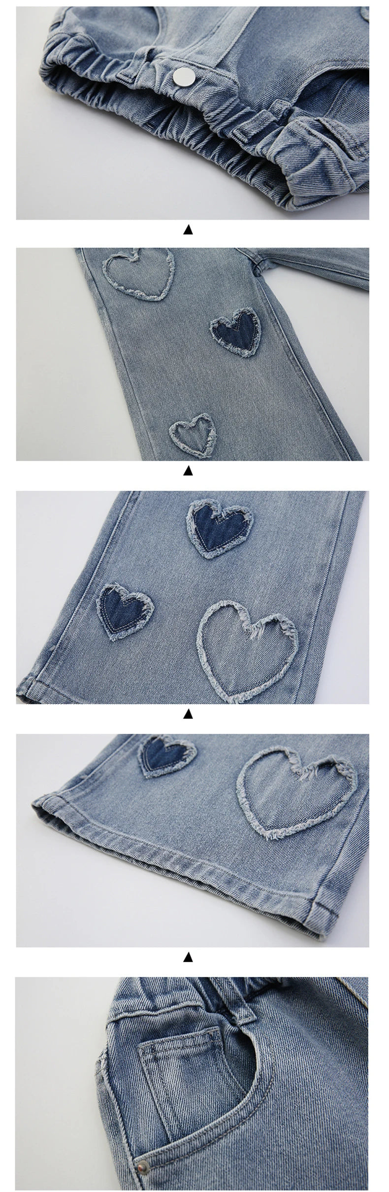 New Fashion Teenager Girls Denim Wide Leg Pants Children Trousers Spring Autumn Love Pattern Girls Jeans 5-14 Years Kids Clothes