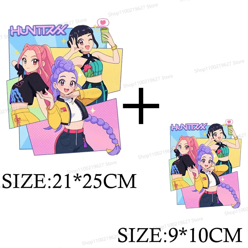 Kpop Demon Hunters Cartoon Patches for Clothes Vynil Heat Transfer Thermal Stickers DIY Kids T shirt Iron on for Women Appliqued