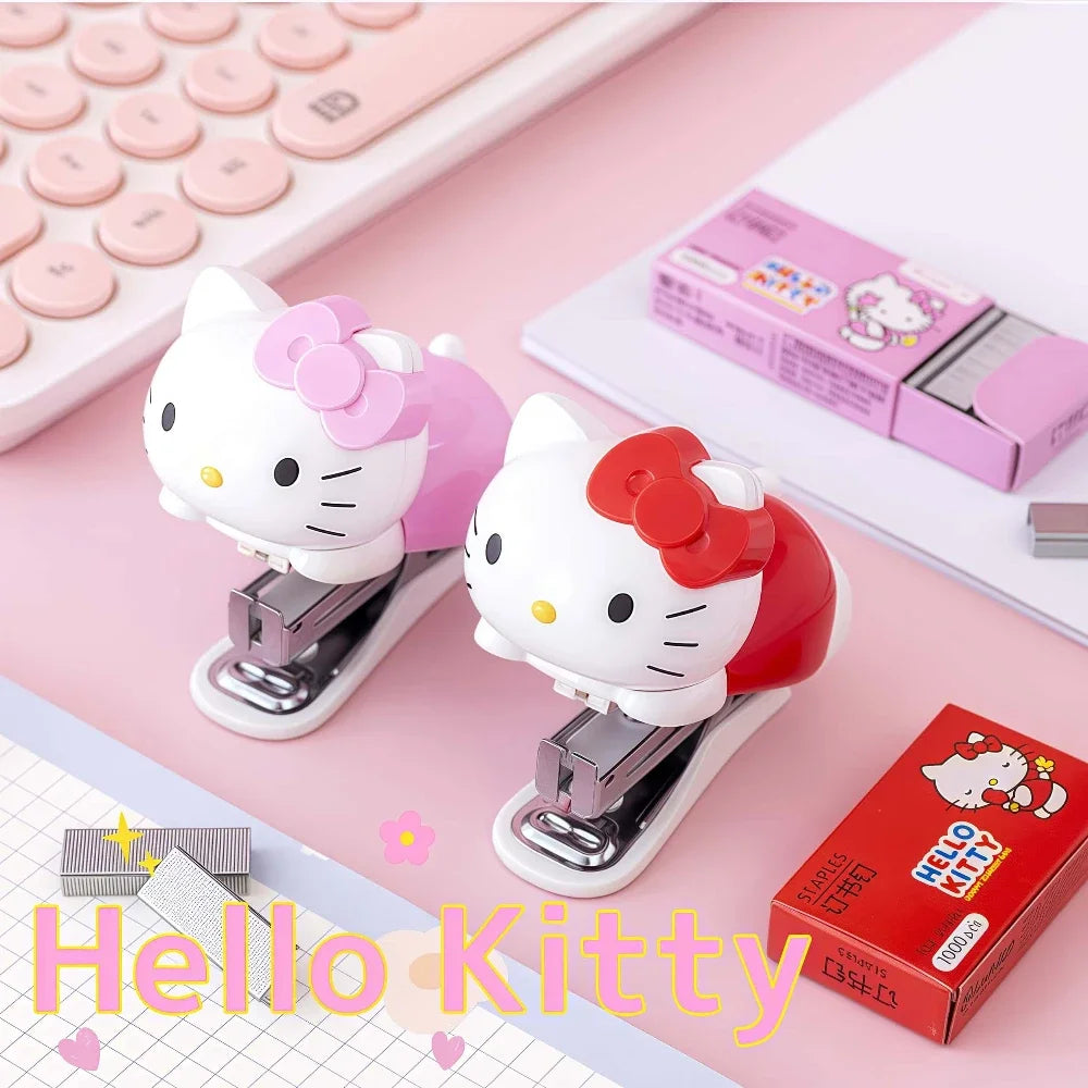 Hello Kitty Sanrio Mini Stapler Set Portable Compact Adorable Design for School Office Stationery Supply Kids Girls Gift Present