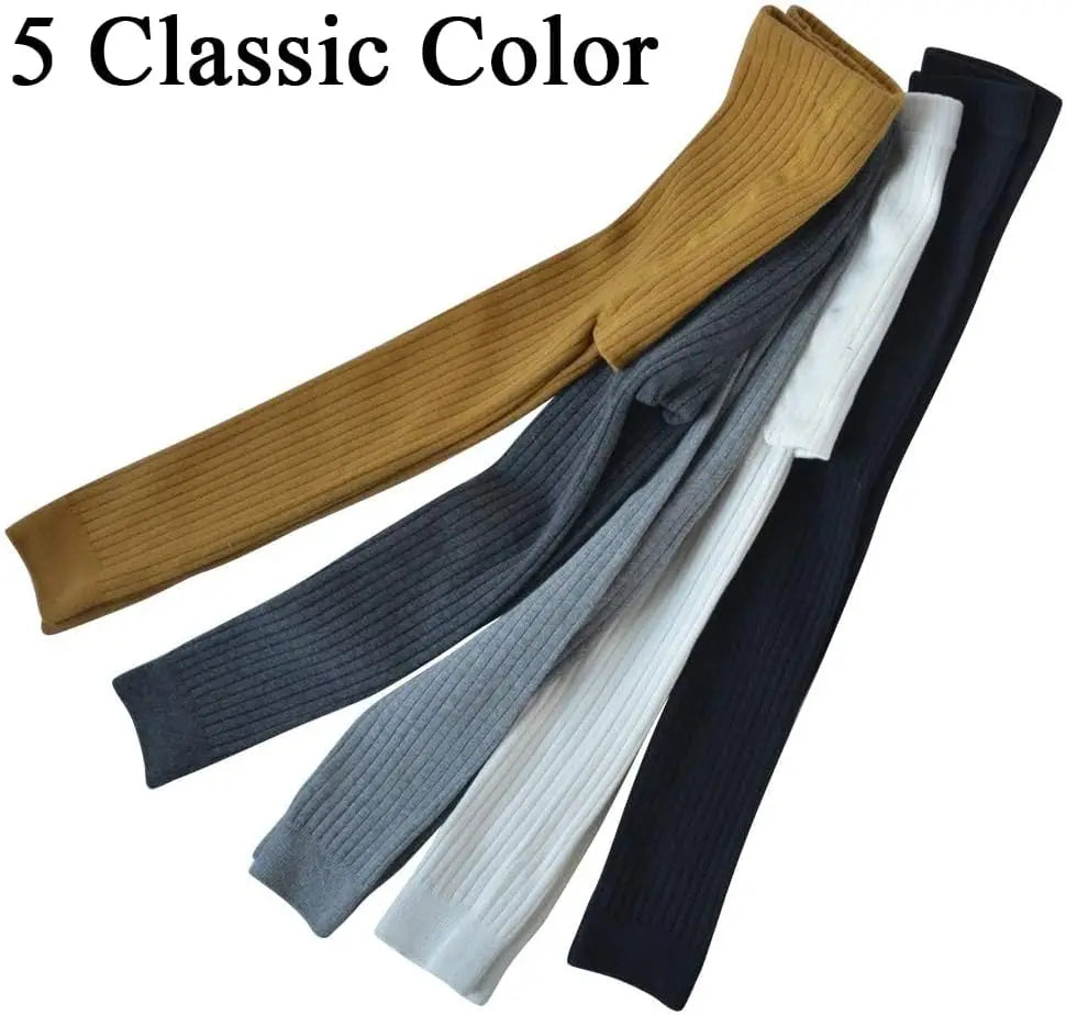 Toddler Girls Cotton Cable Knit Leggings Classic Solid Footless Tights Ankle Length Pants for Kids