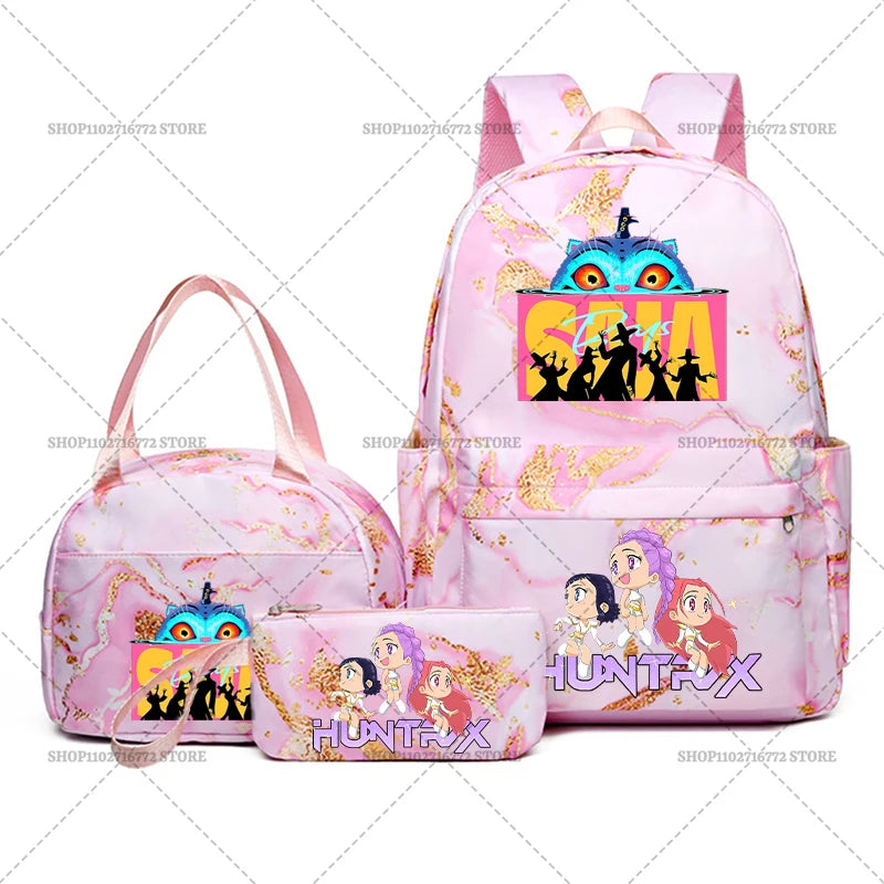 3pcs Movie Kpop Demon Hunters Backpack Lunch Bag Pencil Case Set Student Anime Fashion Schoolbag Pen Case Bento Pouch Suit Gifts