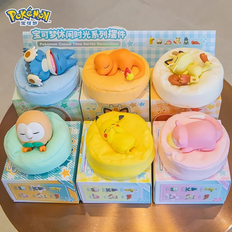 Pokemon Figure Set Starry Dream Series 6 Styles, Sleeping Pikachu Meowth Rowlet, Cute Action Model Toy Collection for Kids