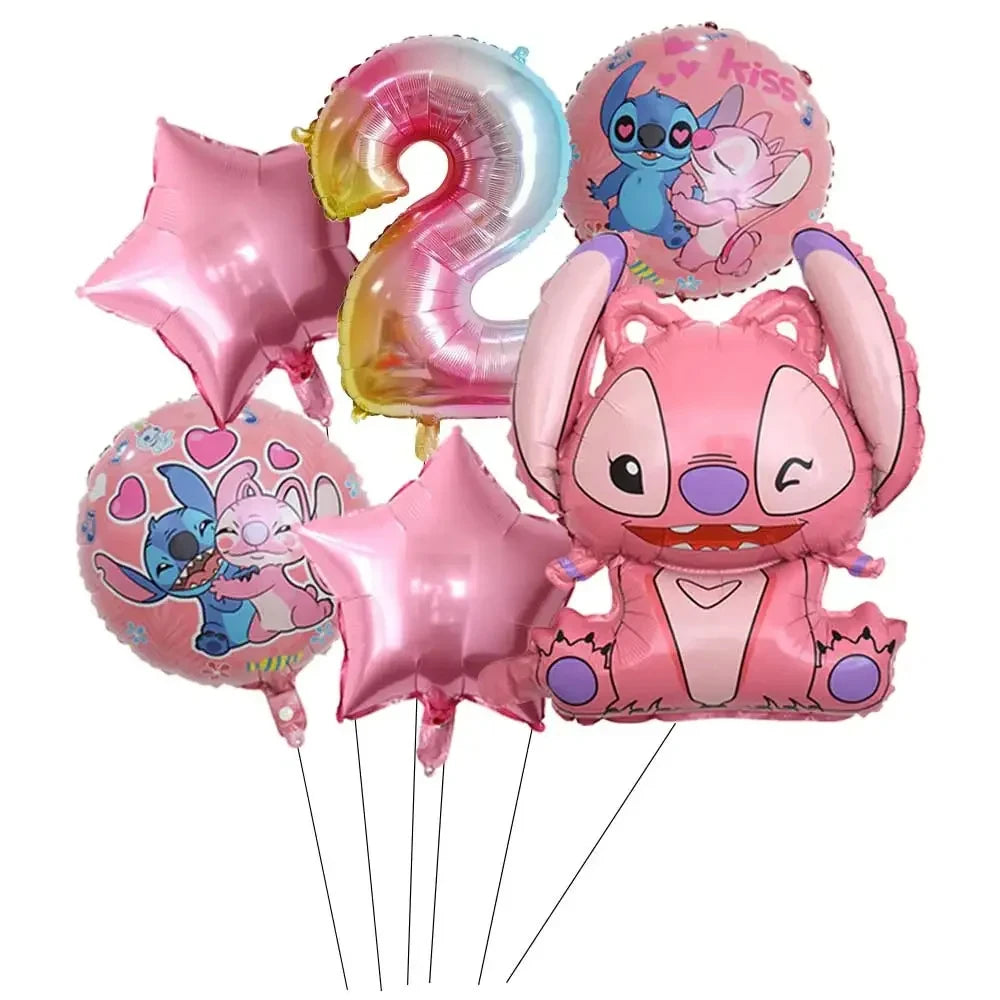 Pink Lilo and Stitch Angel Birthday Supplies Dishes Cup Plate Tablecloth Balloon Banner Girls Party Baby Shower Decorations