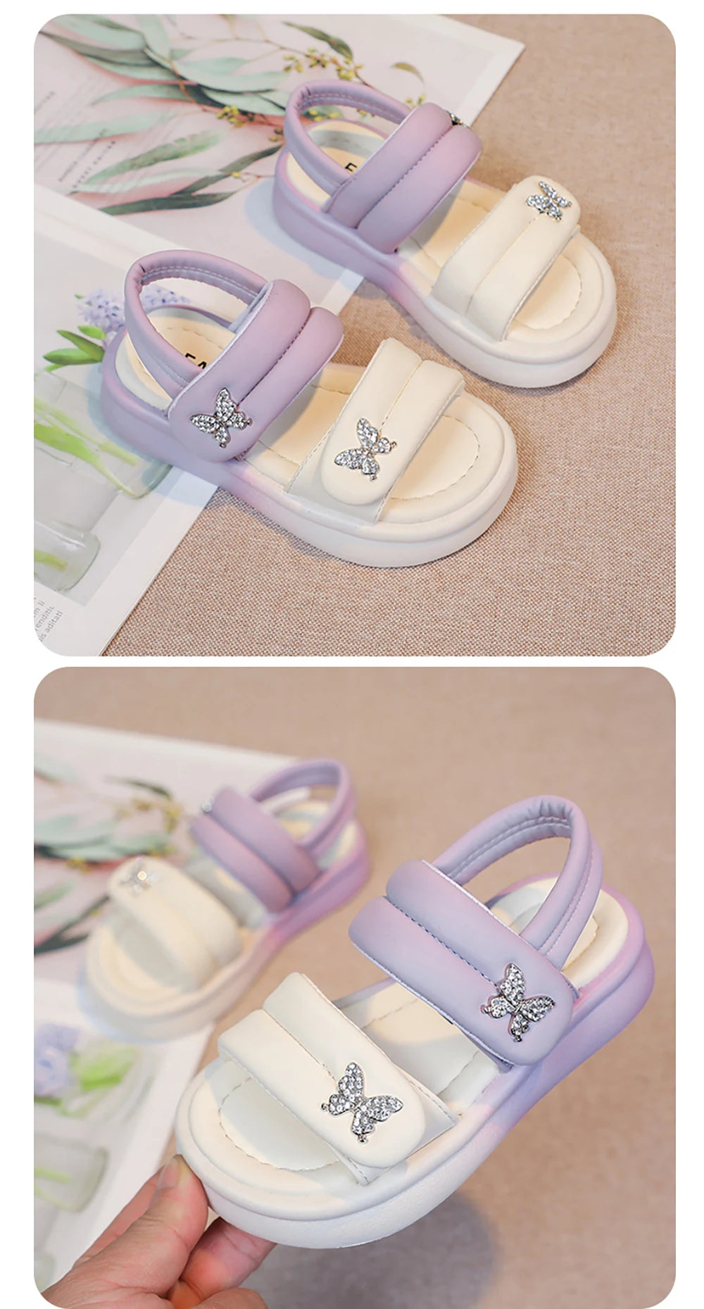 Korean Style Princess Sandals For Girls Rhinestone Butterfly Teenager Girl's Sandals Trend Fashion Teenager Beach Sandals Kids