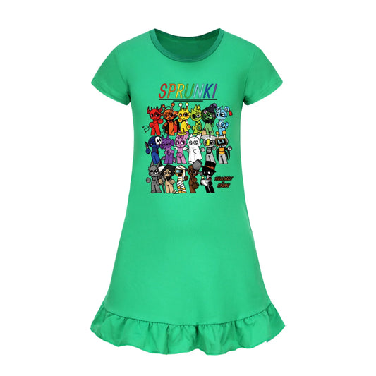 Hot sprunki Child Clothes Kids Summer Horror Game Incredibox Pajamas Dress Baby Girls Short Sleeve Nightgown Cartoon Sleep Wear