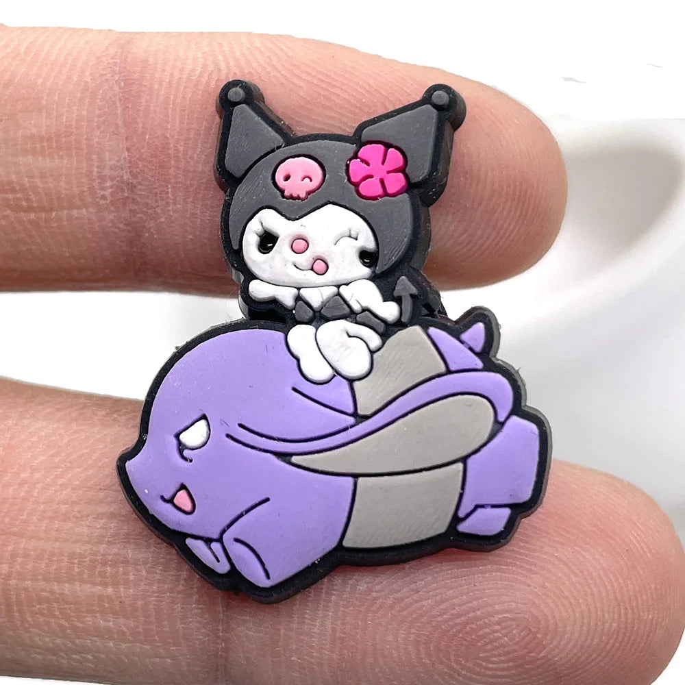 Fashion MINISO 1PCS Cartoon Cute Sanrio DIY Decorate Kuromi Shoe Charms PVC Black Sandals Accessories Kids Girls Boy X-mas Gifts