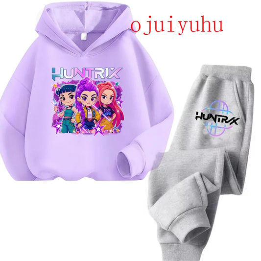 2025 movie korean style Sets Children Hoodies Kpop Demon Hunters Pullover Sweatshirt Trucksuit Cartoon Girls Boy Kids Clothes