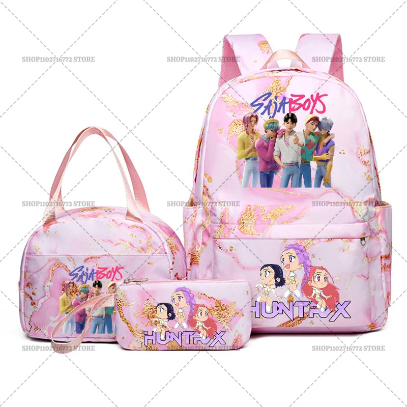 3pcs Movie Kpop Demon Hunters Backpack Lunch Bag Pencil Case Set Student Anime Fashion Schoolbag Pen Case Bento Pouch Suit Gifts