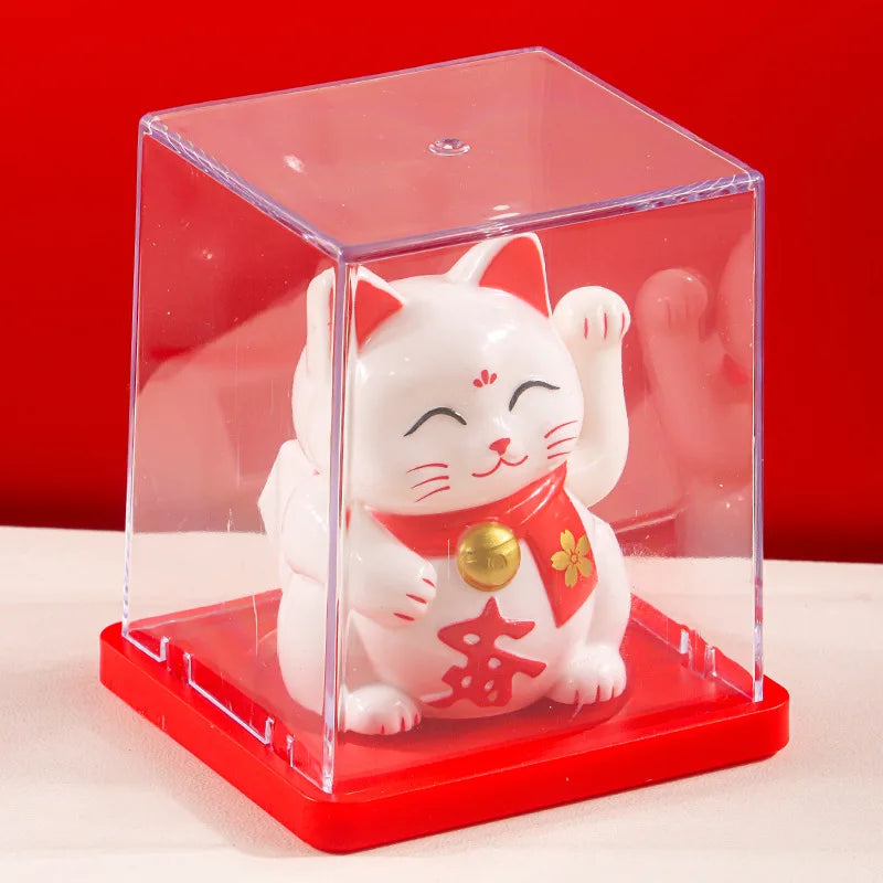 Solar Powered Maneki Neko Lucky Cat Welcoming Chinese Lucky Cat Waving Hand Beckoning Fortune Cat Figurines For Home Decor