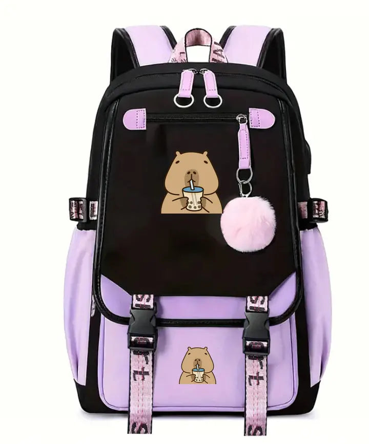 School Backpack for Kids Teenager Kawaii Capybara Schoolbag Girls Boys Children Backpack Teenager Bagpack Usb Charging Bookbag