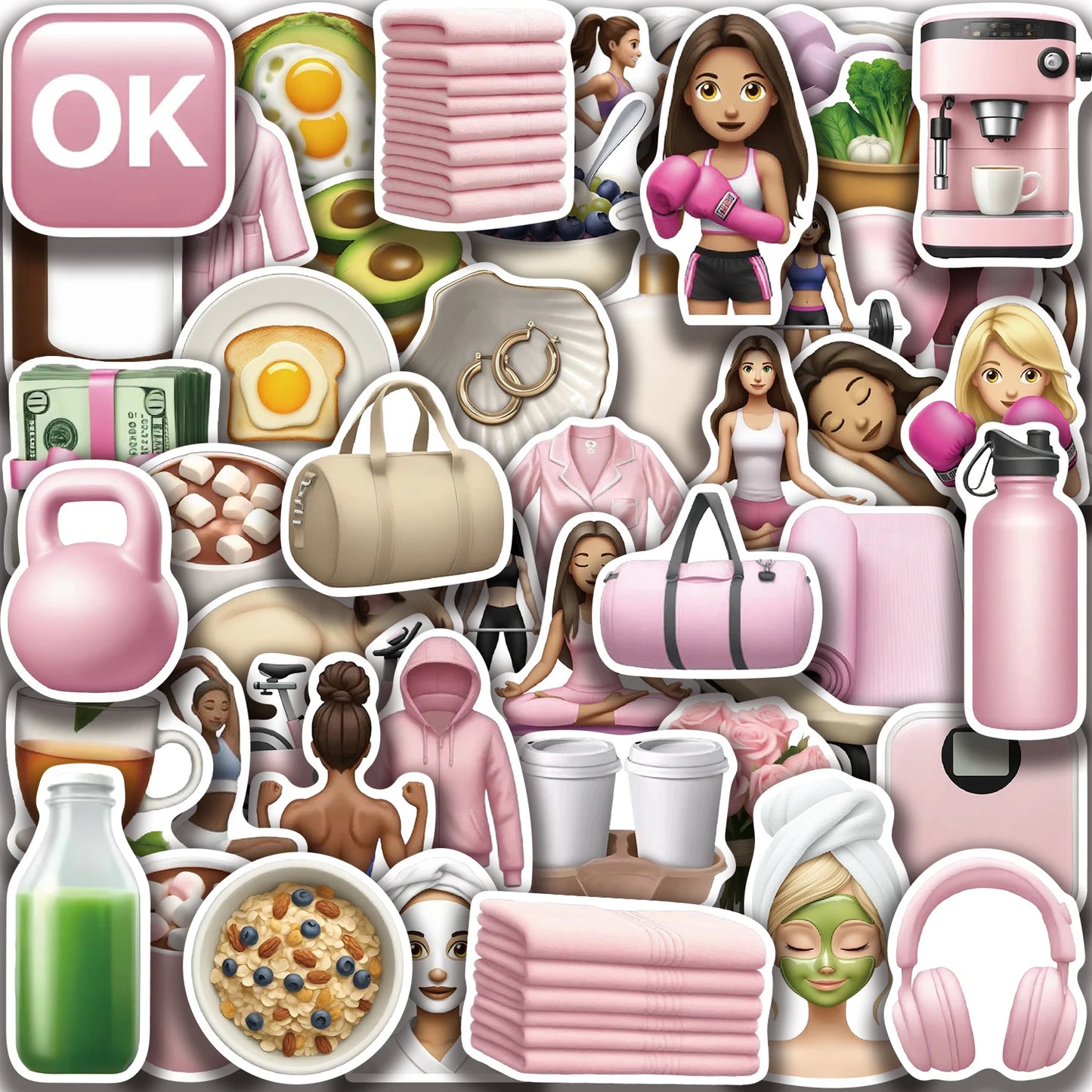 50PCS Sports Fitness Incentive Stickers Cool Girl Stickers GYM PVC Stickers Cartoon Graffiti Decoration Laptop Guitar Waterproof