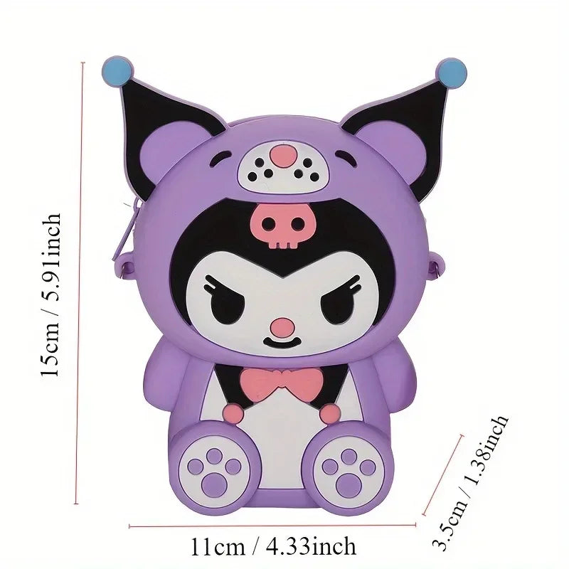 Kawaii Cartoon Anime Bag for Kids Sanrio Kuromi Crossbody Bag Storage Purse Cartoon 3D Silicone Shoulder Bag for Holiday Gifts