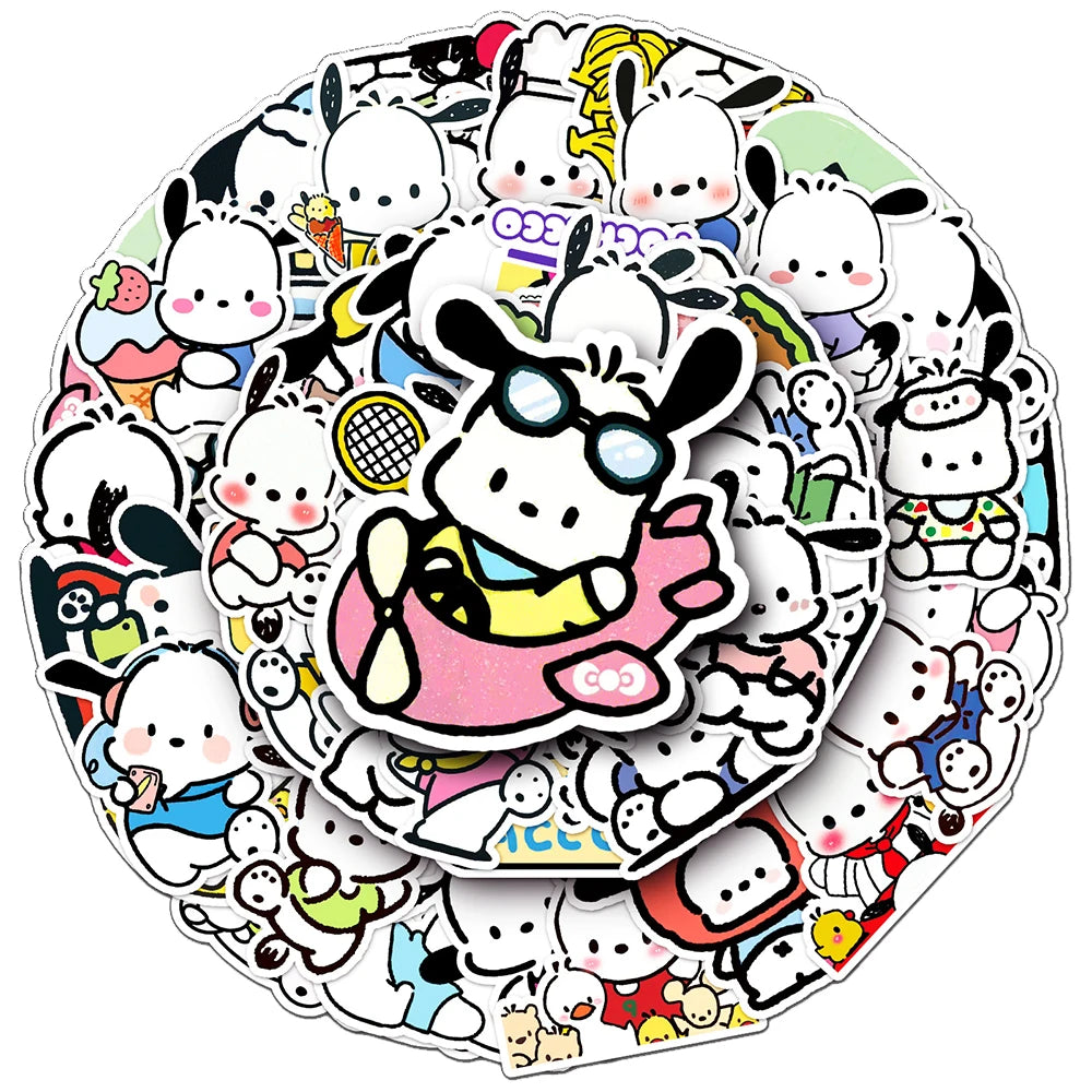 10/30/50pcs Cute Pochacco Stickers for Kids Funny Sanrio Cartoon Decals Toy Stationery Notebook Phone Case Graffiti Sticker Pack