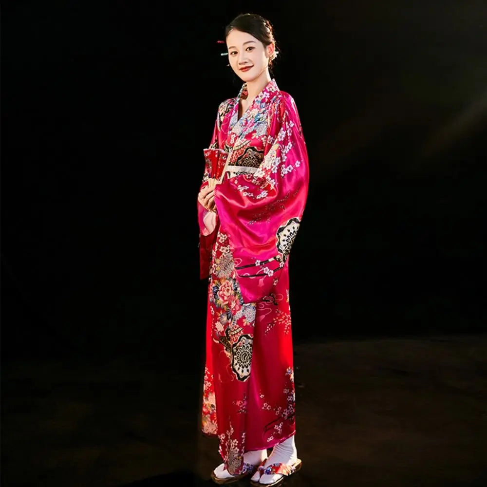 Cosplay Costume Traditional Japanese Kimono Japanese Style Elegance Sakura Girl Kimono Dress Asian Printed Floral