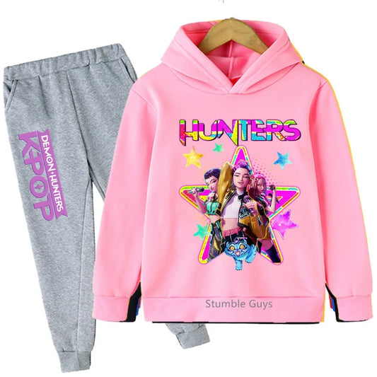 Kpop Demon Hunters Hoodie Set Kids Boys Girls Sportswear 3-12Y Autumn Anime Clothes