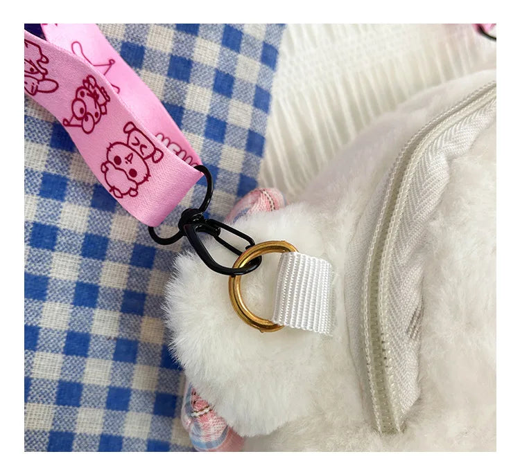 Miniso Cute Cartoon Hello Kitty Bow Crossbody Bag For Women Kawaii Fashion Plush White Kt Cat Shoulder Bag For Girls Kids Gifts