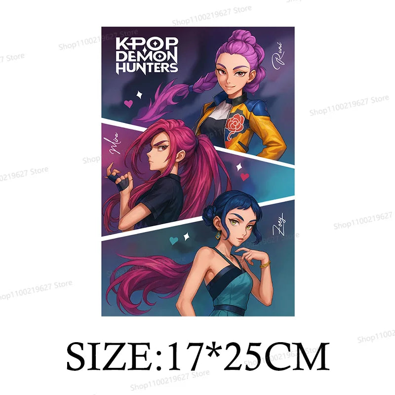 Kpop Demon Hunters Cartoon Patches for Clothes Vynil Heat Transfer Thermal Stickers DIY Kids T shirt Iron on for Women Appliqued