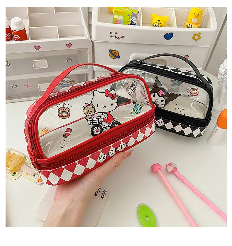 Sanrio Hello Kitty Pencil Bags Cartoon Kuromi My Melody Cinnamoroll Large Capacity Portable Stationery Box Storage Case Kids Toy