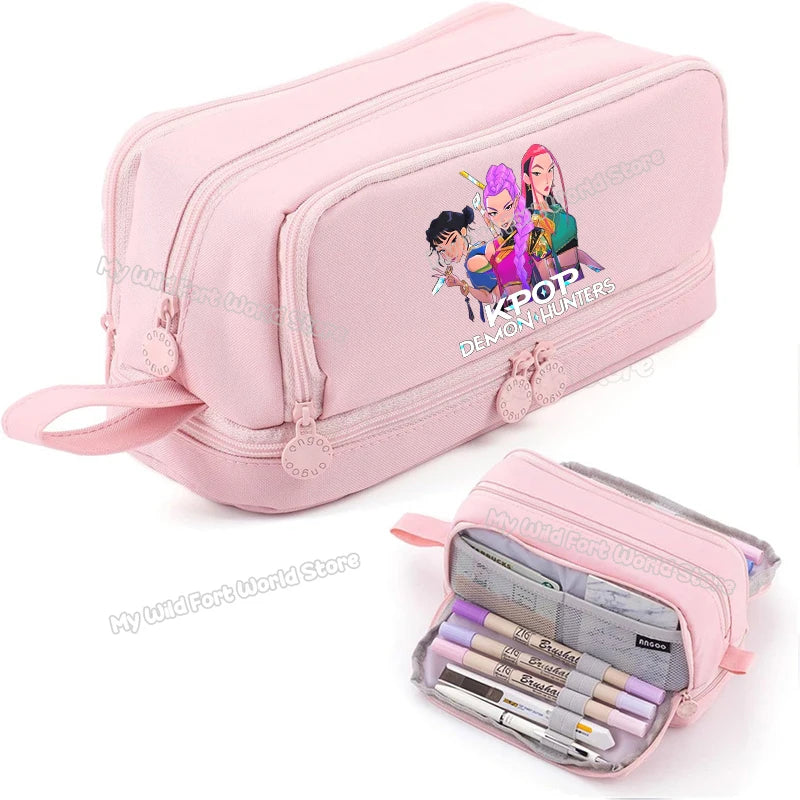 Kpop Demon Hunters High-capacity Pencil Bag Cartoon  Music Girl Pencilcase Rumi Mira Zoey Student Pen Case Kid School Stationery