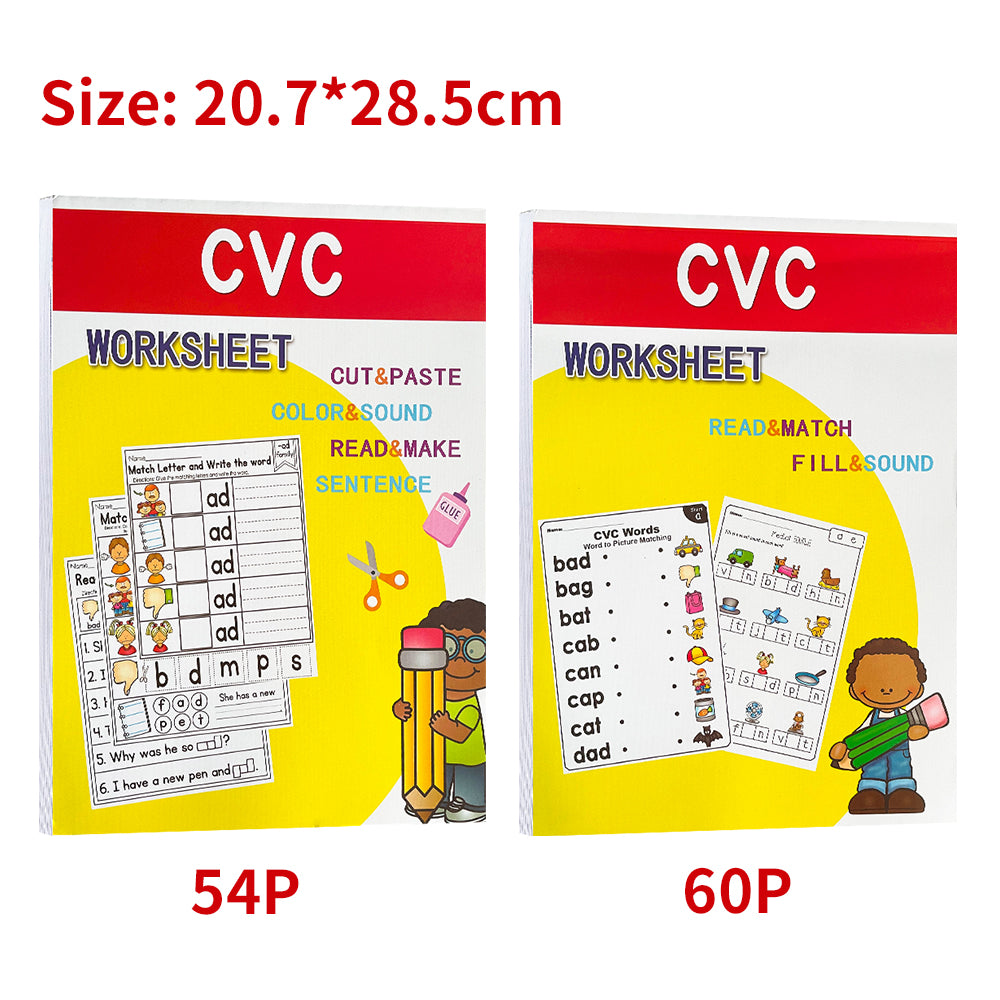 2books English CVC Words Phonics Workbook Language Arts Skills book for Kids children read & match & sound & sentence Worksheet