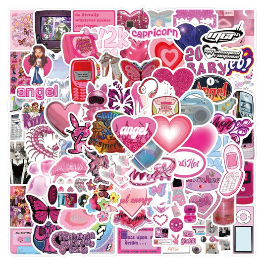 10/30/60/120pcs Retro Pink Y2K Stickers For Suitcase Skateboard Laptop Luggage Phone Car Styling DIY Decal Pegatinas