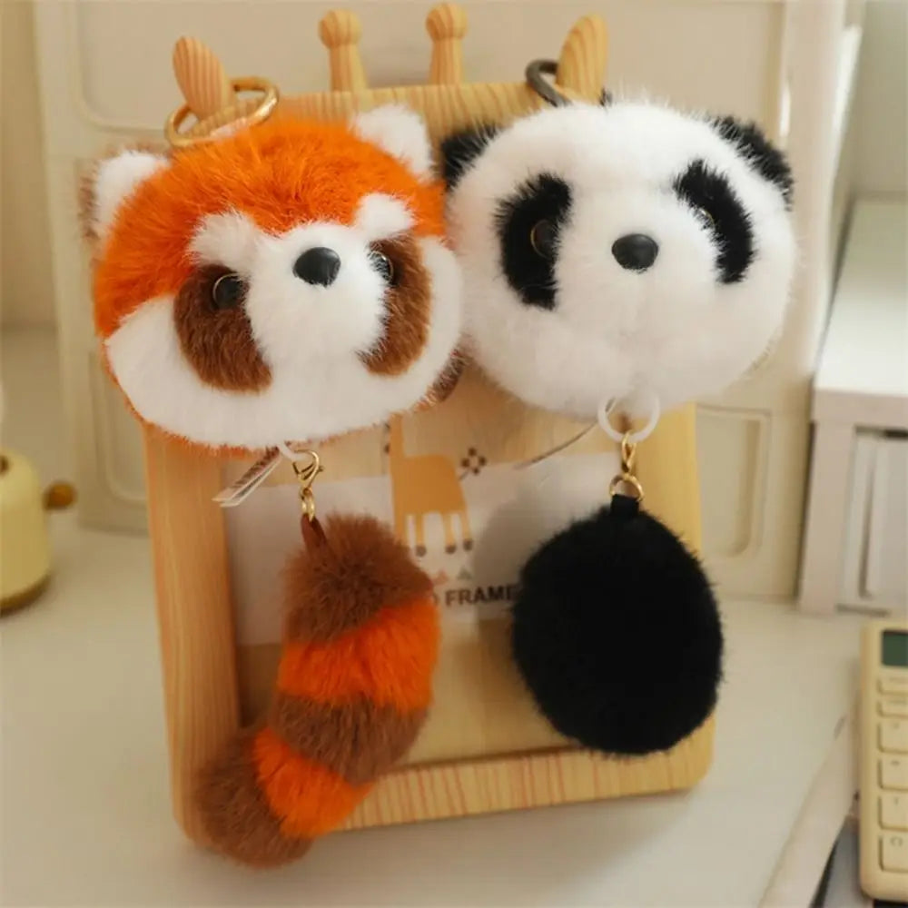 Cartoon Red Panda Plush Keyring Plush Stuffed Toys Pulling Tail Panda Plush Pendant Cute Animal Red Panda Plushies Pendant Kids