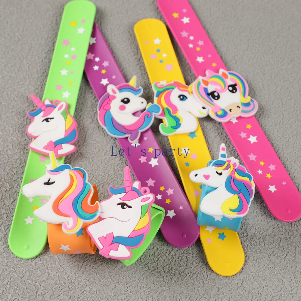 6Pcs Cartoon Unicorn Star Silicone Slap Bracelets Wristband Toys for Kids Birthday Party Favors Baby Shower Souvenir Goodie Bag