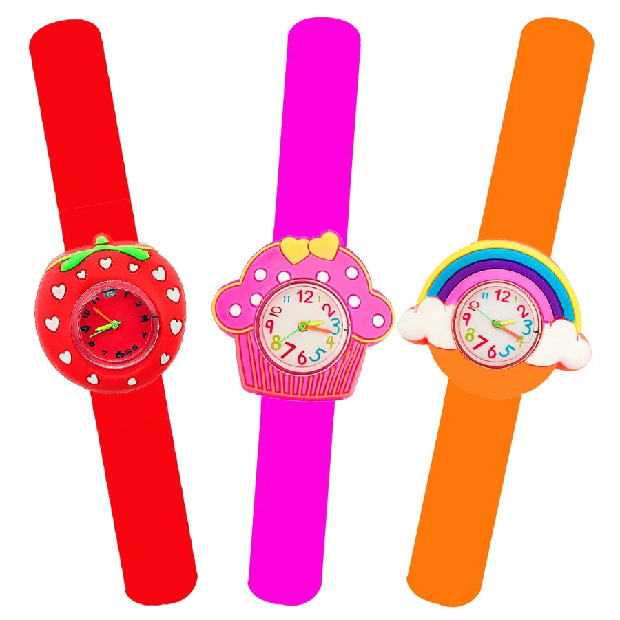 Baby Watch 3D Cartoon Kids Birthday Gift 2-15 Years Old Girl Boy Children Study Time Toy Watch Clock Free Spare Battery