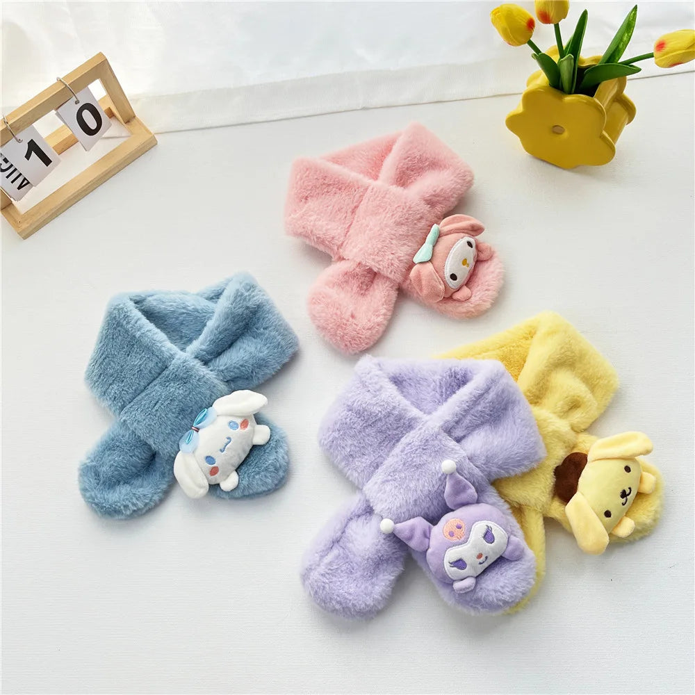Kawaii Sanrio Plush Kuromi Children Scarf Cinnamoroll My Melody Anime Accessories Soft Thickened Kids Scarves Girls Cute Gifts