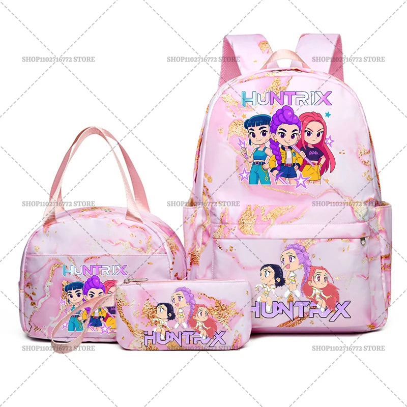 3pcs Movie Kpop Demon Hunters Backpack Lunch Bag Pencil Case Set Student Anime Fashion Schoolbag Pen Case Bento Pouch Suit Gifts