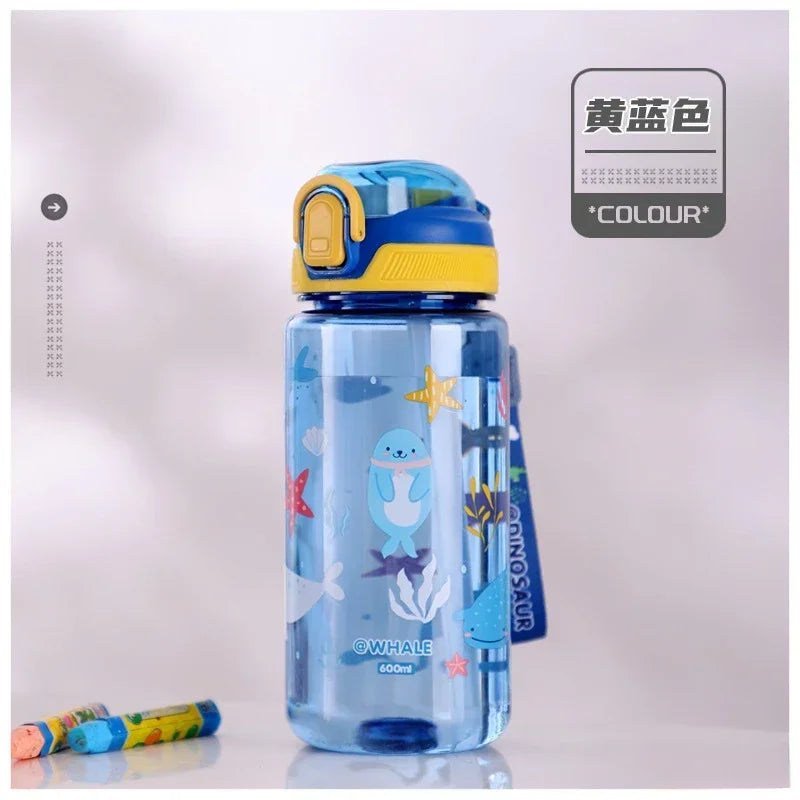 3Sizes Kids Cartoon Water Bottles Leakproof Water Sippy Cup with Straw and Strap Portable Drinking Bottle for Children School