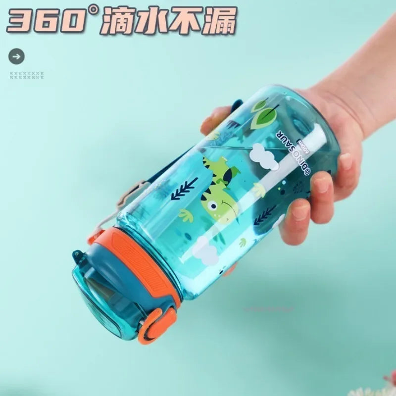 3Sizes Kids Cartoon Water Bottles Leakproof Water Sippy Cup with Straw and Strap Portable Drinking Bottle for Children School