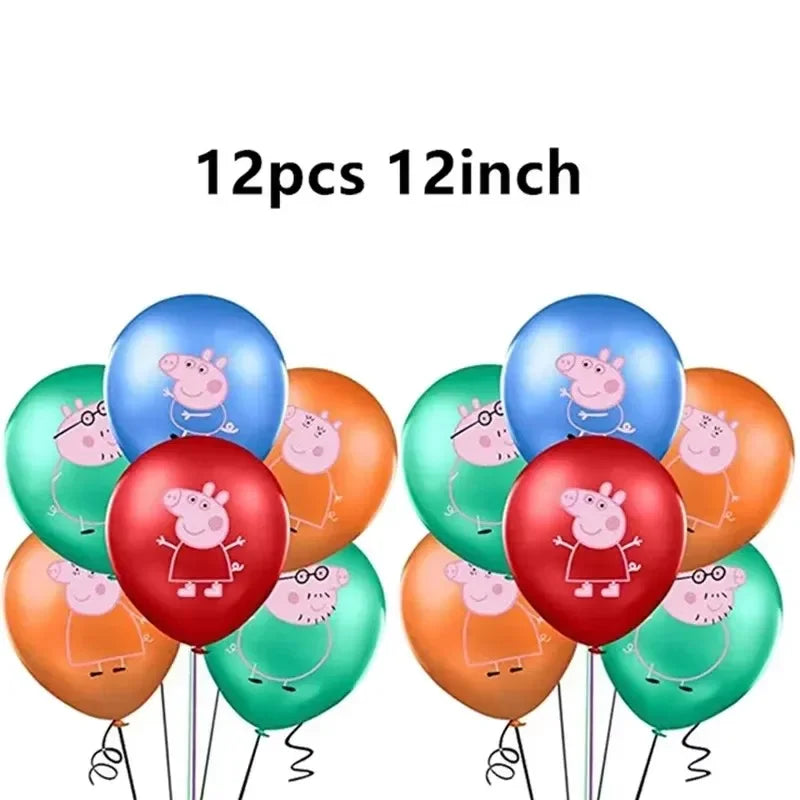 Peppa Pig Balloons Family Pink George Rebecca Susy Ballons Happy Birthday Banner Party Decoration Kids Cake Topper Tableware Toy