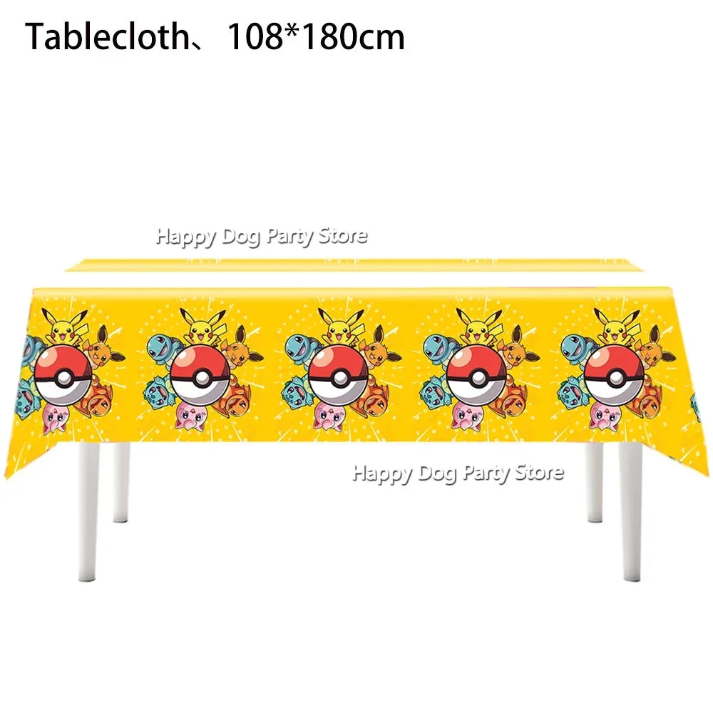 Pokemon Birthday Party Decoration New Yellow Pikachu Balloons For Kids Event Supplies Tableware Banner Backdrop Tablecloth Decor