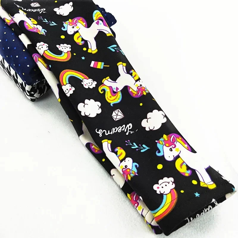 Autumn Winter Children Girls Cartoon Unicorn Pattern Printing Leggings Kids Velvet Thicken Warm Pants Boys Cotton Trousers 3-10T