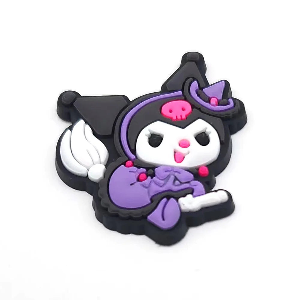 Fashion MINISO 1PCS Cartoon Cute Sanrio DIY Decorate Kuromi Shoe Charms PVC Black Sandals Accessories Kids Girls Boy X-mas Gifts