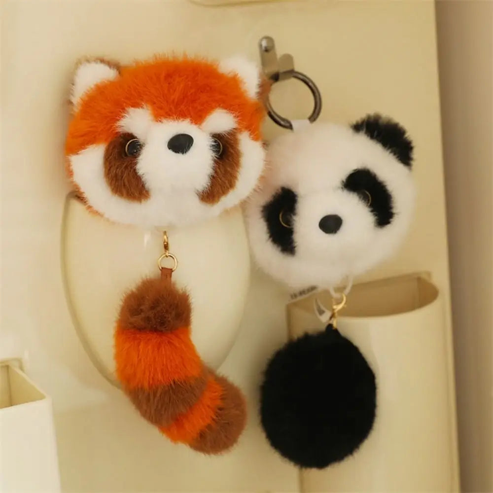 Cartoon Red Panda Plush Keyring Plush Stuffed Toys Pulling Tail Panda Plush Pendant Cute Animal Red Panda Plushies Pendant Kids