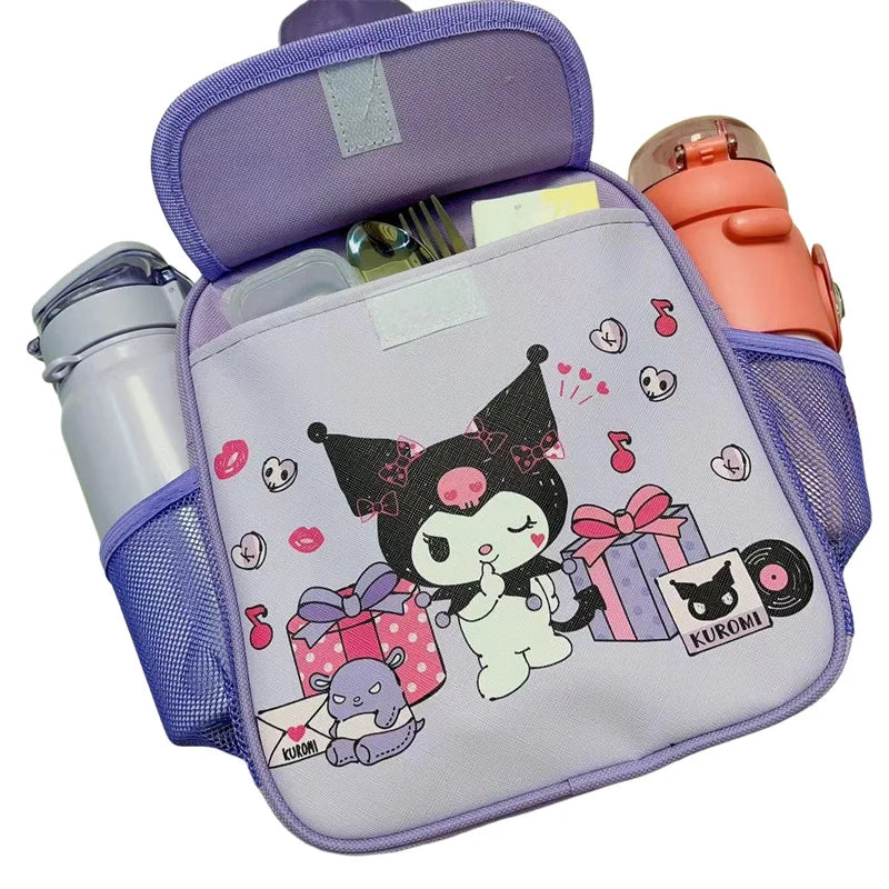 Hello Kitty Kuromi Cinnamonroll  Cartoon Kids Lunch Bag Thermal Insulation Aluminum Film C anvas Portable Insulation  Lunch Bag