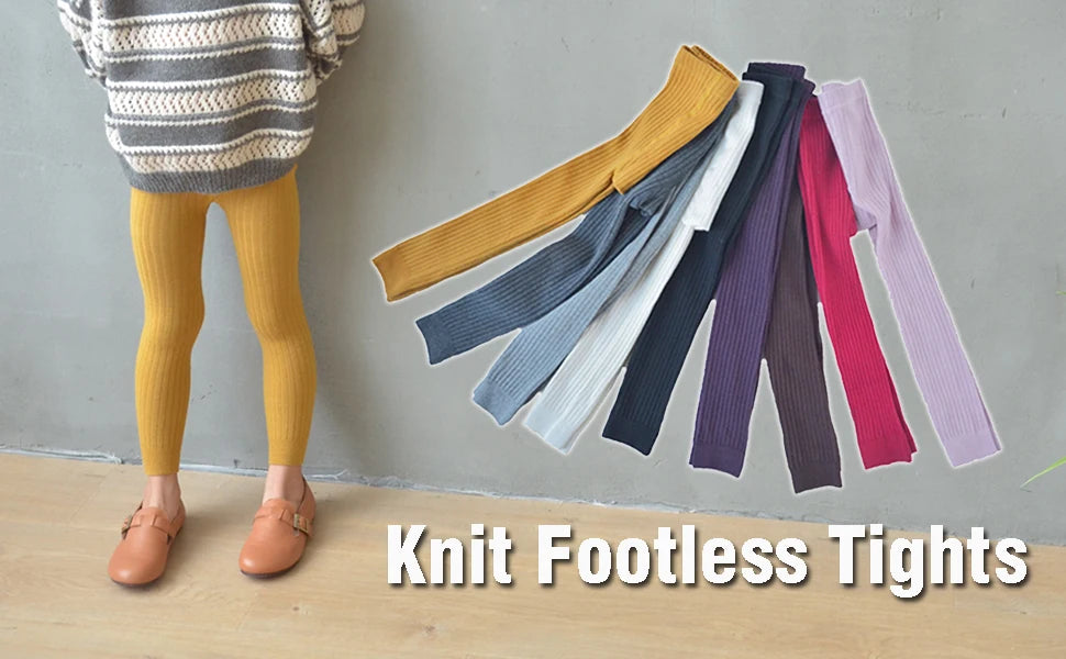 Toddler Girls Cotton Cable Knit Leggings Classic Solid Footless Tights Ankle Length Pants for Kids